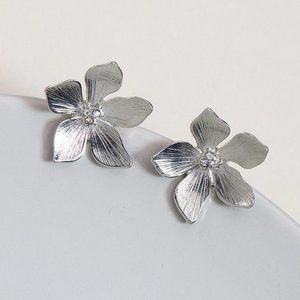 Silver Gilded Floral CZ Diamond Flower Stud Earrings NEW